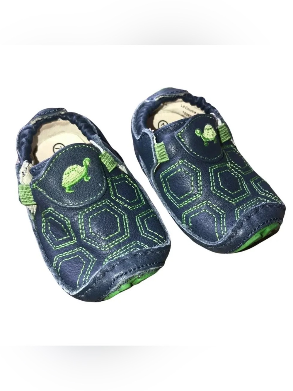 Stride Rite Boys Girls Shoes 2M 2 M Lil Chuckle Navy Blue Green Turtle LeatherD